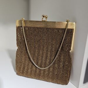 Elegant Vintage Gold Beaded Evening Bag VTG